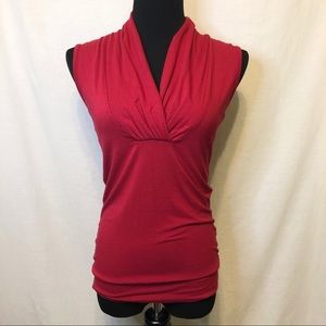 Carole Little Red Ruched V Neck Blouse - Size S